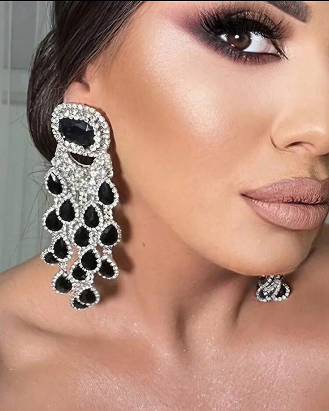 Diamond and Black Waterfall Earrings 