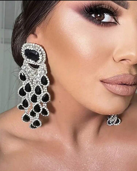 Diamond and Black Waterfall Earrings ￼
